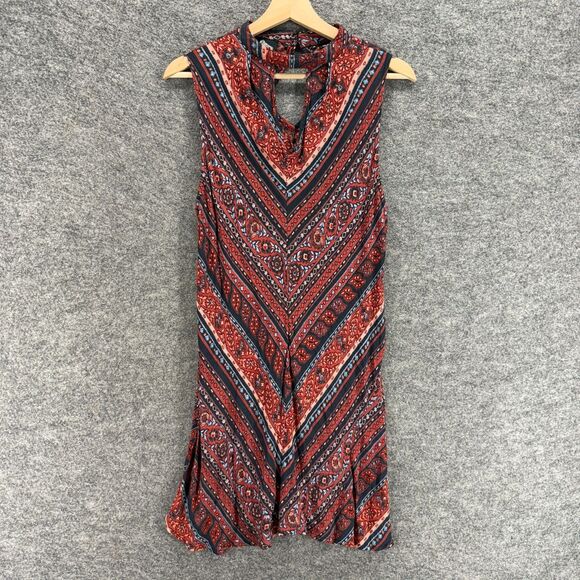 Angie Dress Women M Medium Red Striped Shift Midi Sleeveless Hook & Eye Casual - Picture 1 of 6